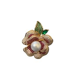 NWT Eyecandy Bohemian Pink,White & green Cubic Zirconias,white glass Pearl Ring